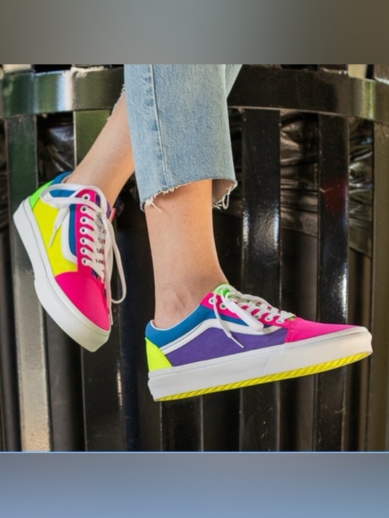Vans Shoes - Vans Old School Neon Multi Colorblock Sneakers Pink/Blue/Yellow/Purple M5 W6.5